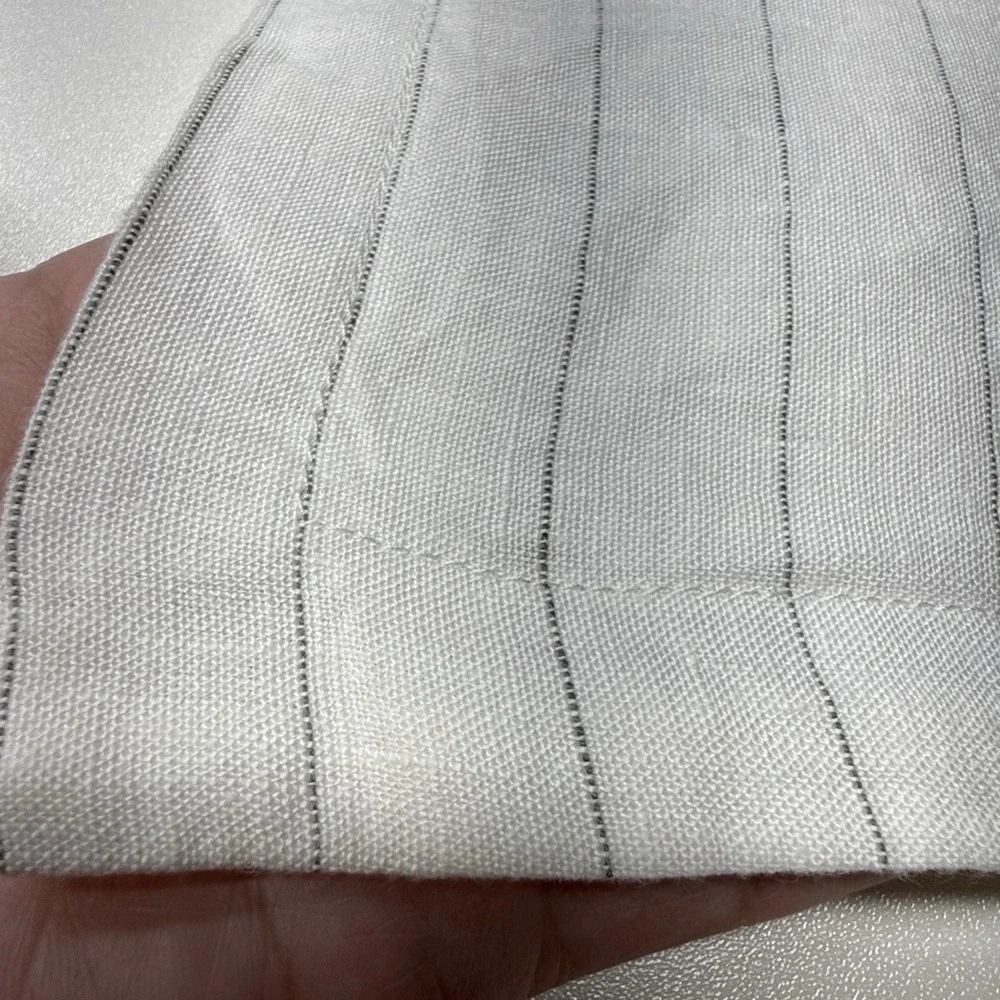 Crate & Barrel 100% Linen Pinstripe Warm White & Gray Square Pillow Sham 26